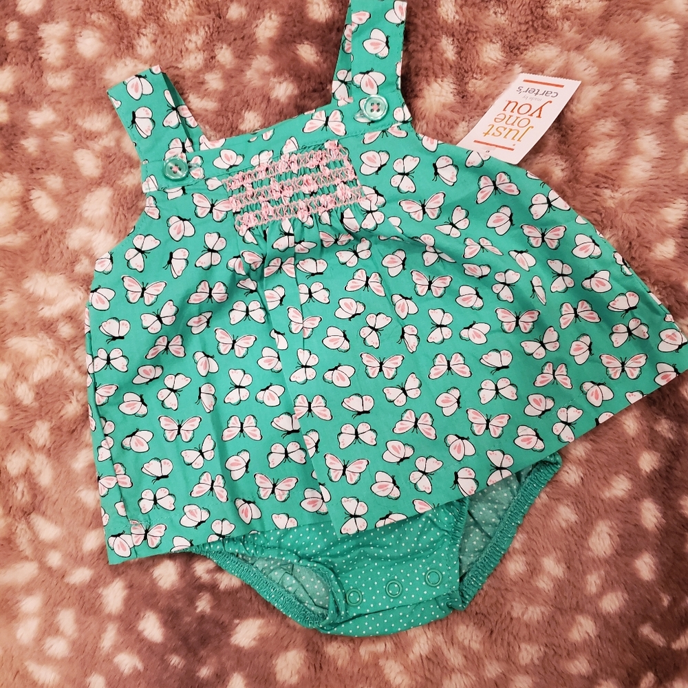 NWT Carter's Brand Onesie Dress, Cotton Butterfly pattern, 3 month Girl